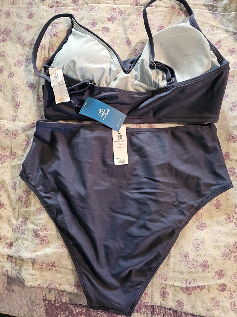 Cupshe Slate Blue Twist-Front High Waist Bikini Set - Picture 2 of 2
